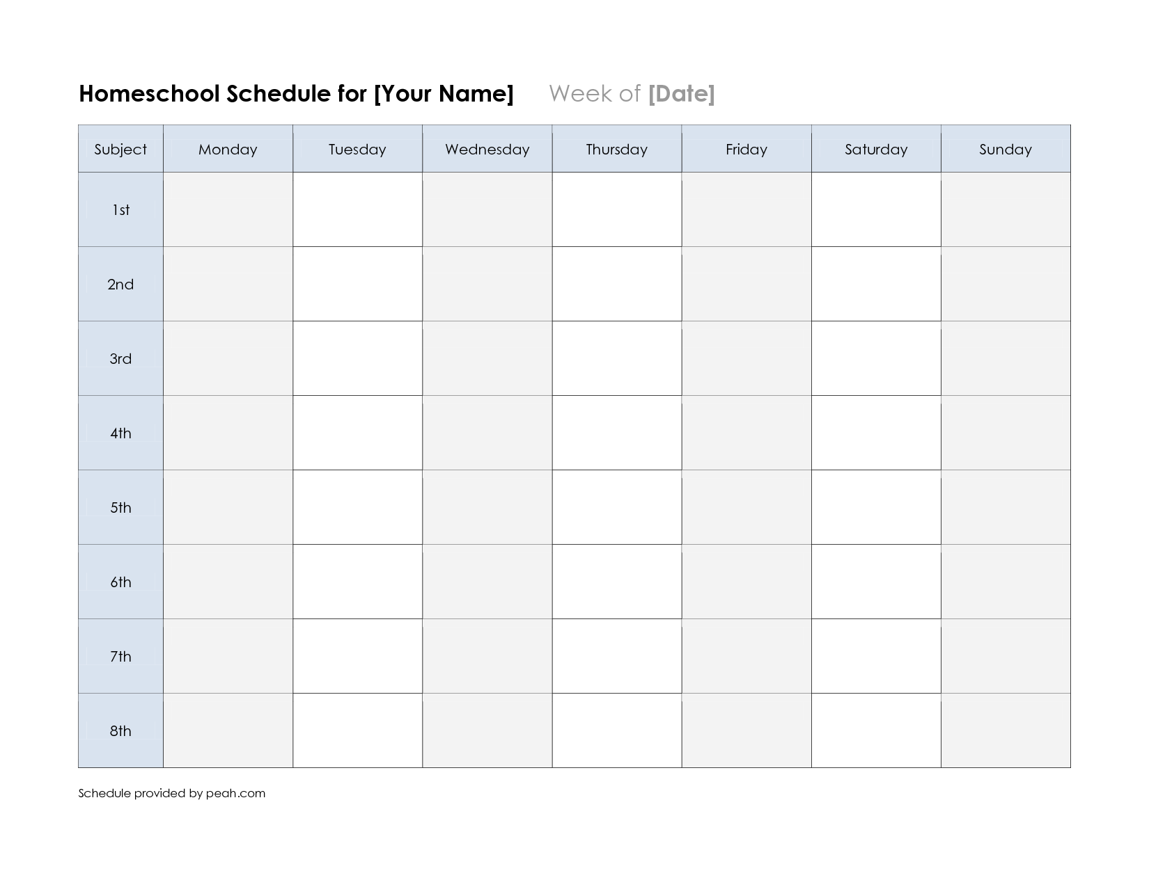 free printable class schedule template | printable weekly nfl 