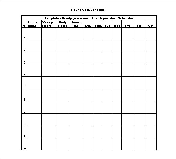 Schedule Template Hourly Printable