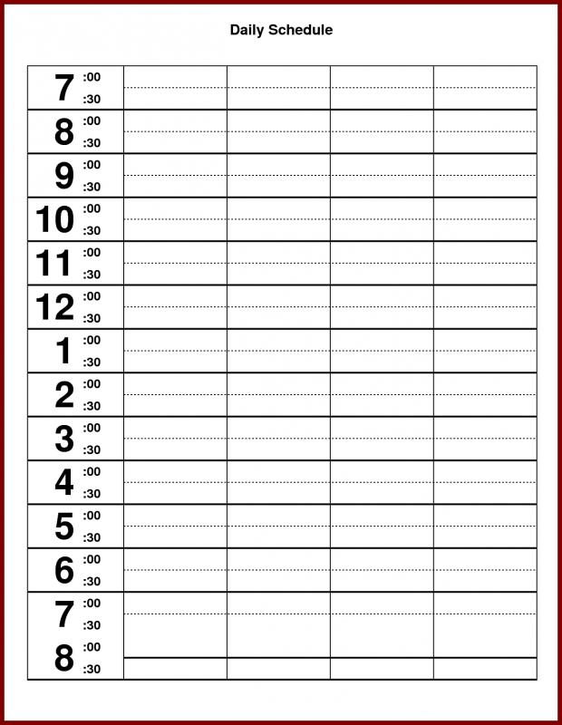 Schedule Template Hourly printable schedule template