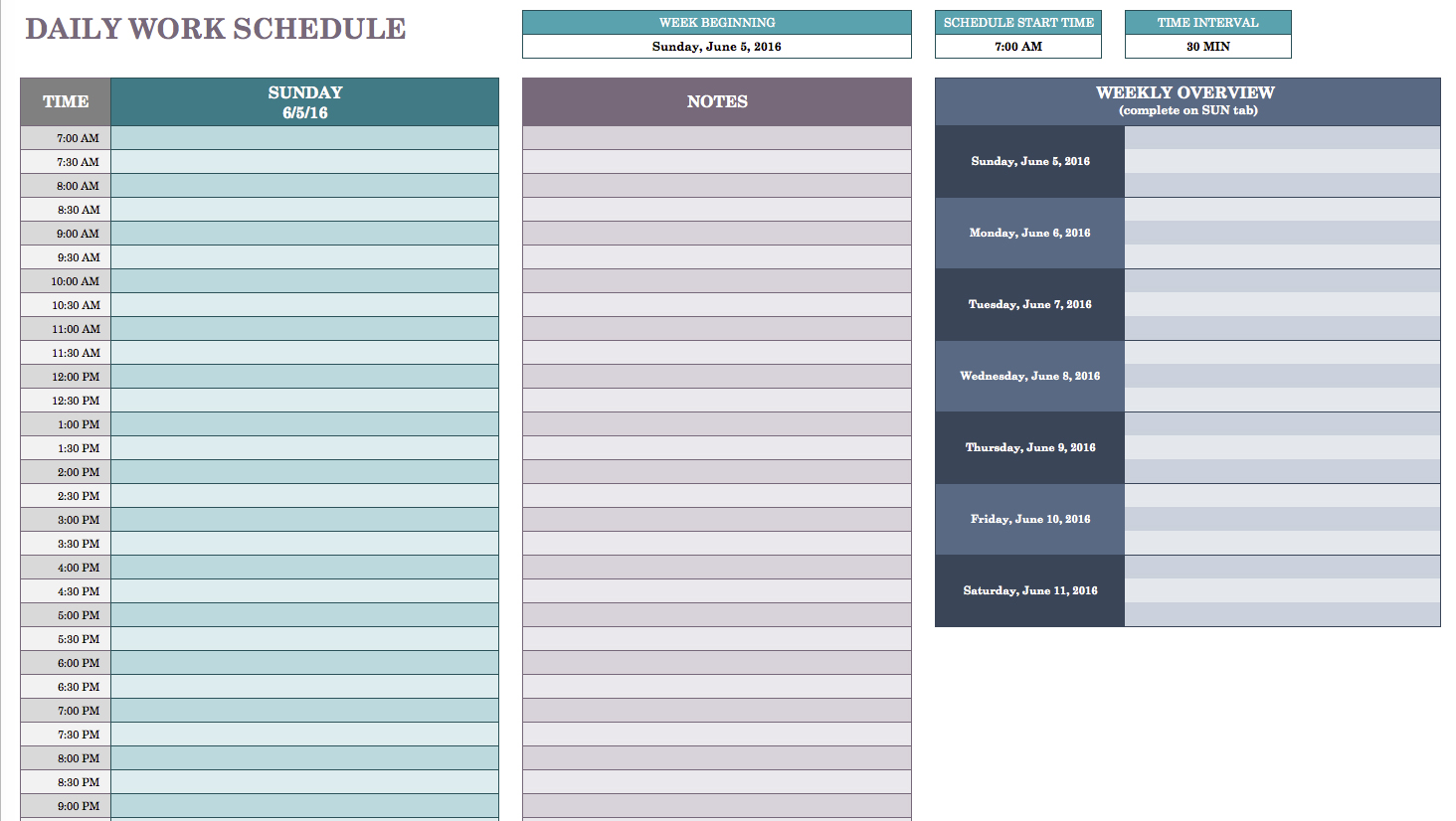 Excel Day Calendar Template