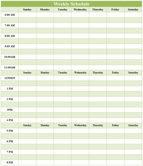 Printable Schedule Templates in Word and Open Office Format