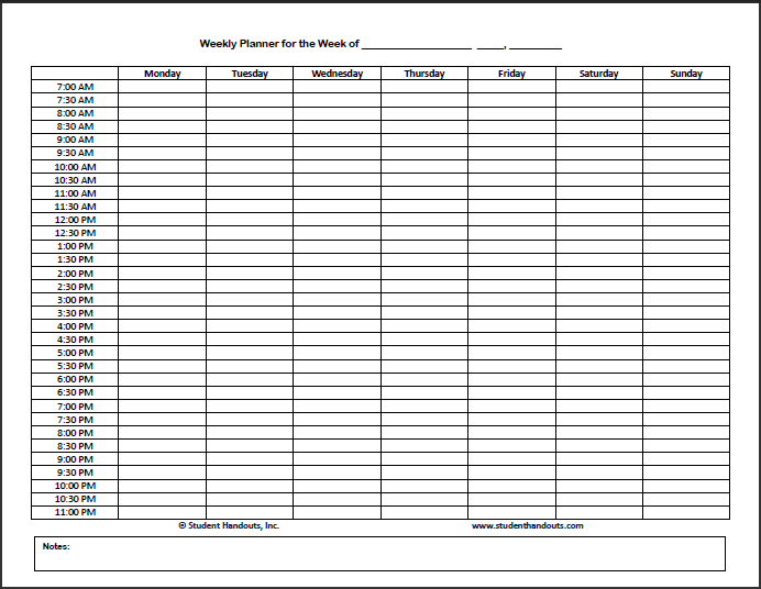 Blank Schedule Template (Monday start) | Biddeford Student 