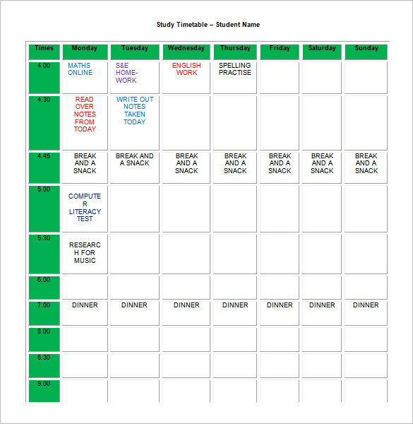 Homework Schedule Templates – 13+ Free Word, Excel, PDF Format 