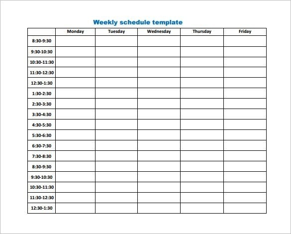 Weekly Schedule Template. Clinical Weekly Activitu Schedule 