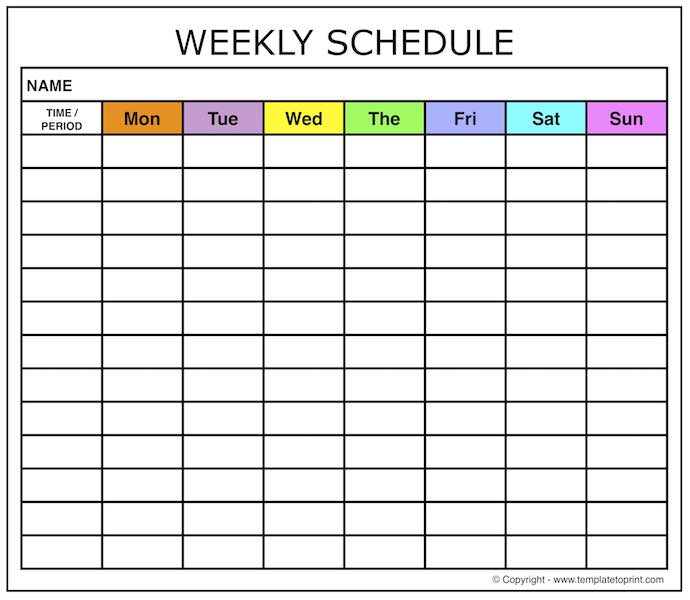 Blank work schedule sheet creative pictures printable weekly 