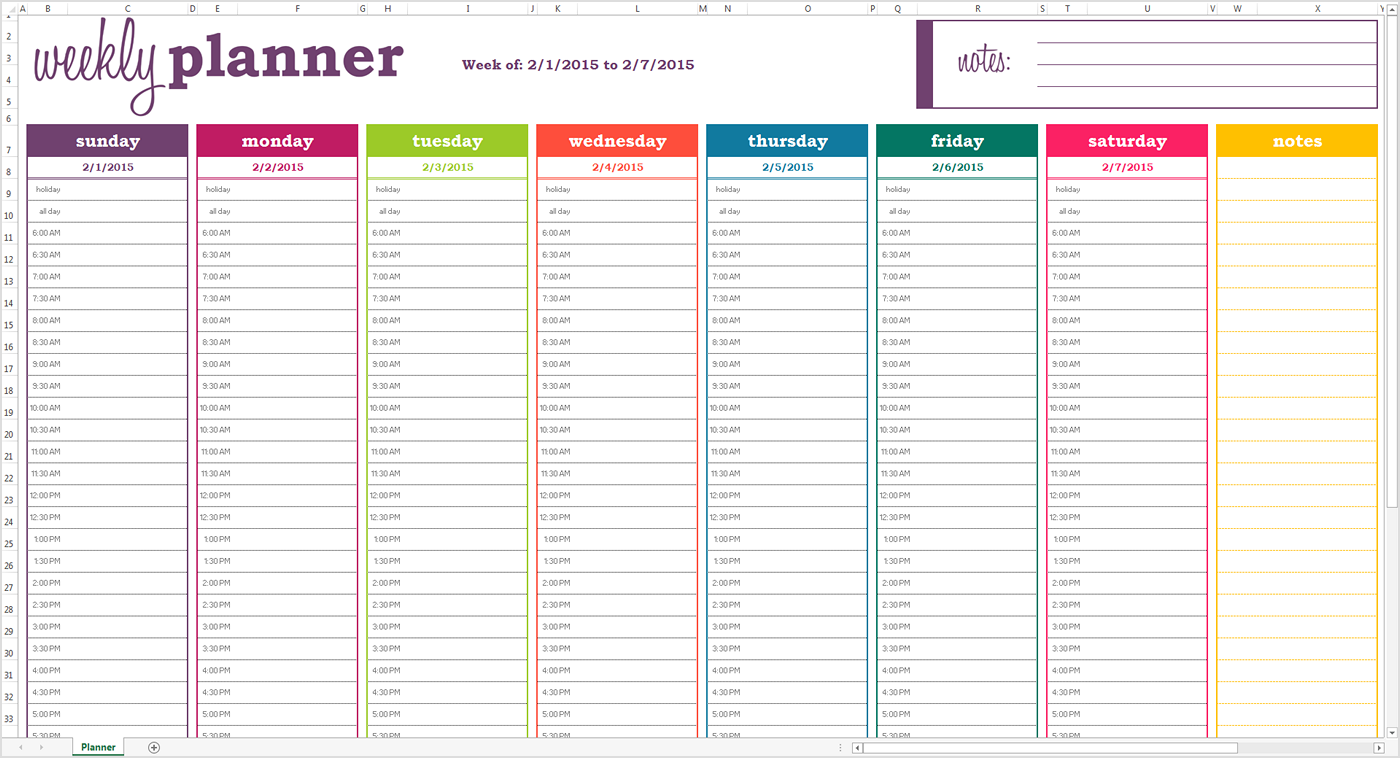 Basic Weekly Planner Excel Template Savvy Spreadsheets