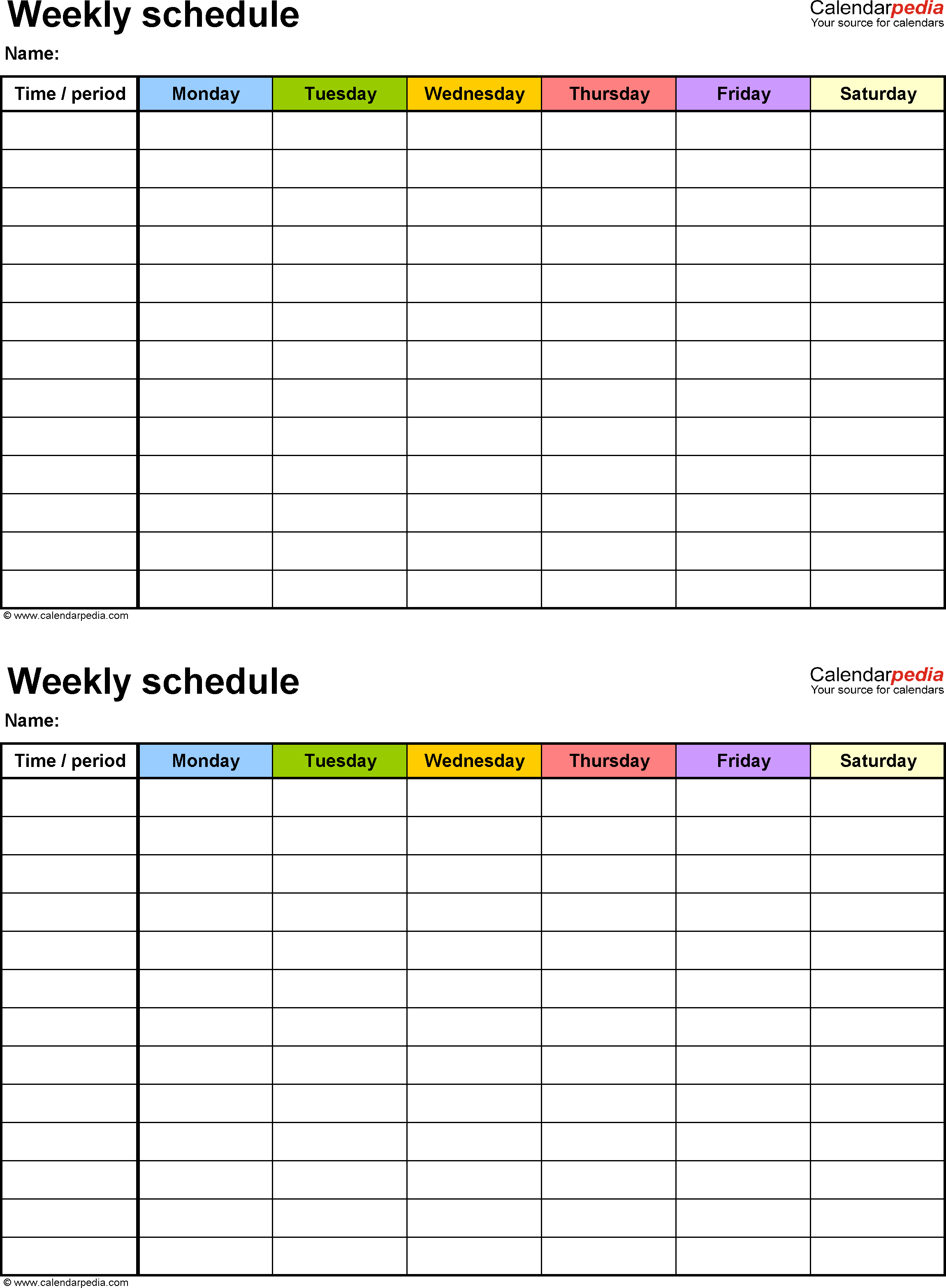 Free Weekly Schedule Templates for Word 18 templates