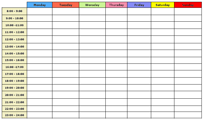 study timetable template