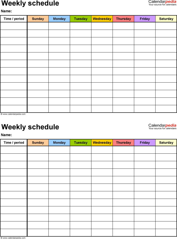 Free Weekly Schedule Templates for Word 18 templates