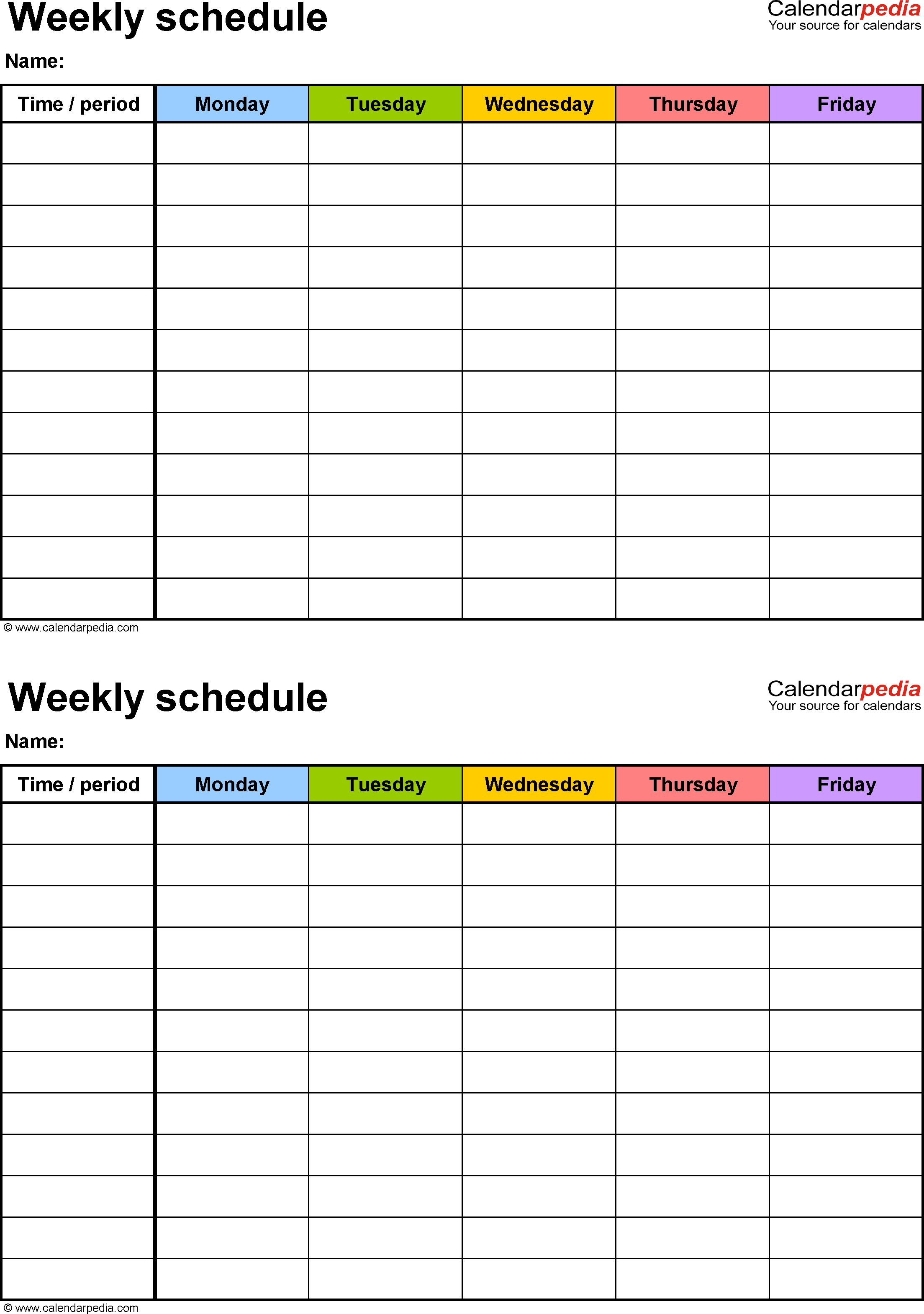 Weekly schedule template for Excel version 3: 2 schedules on one 