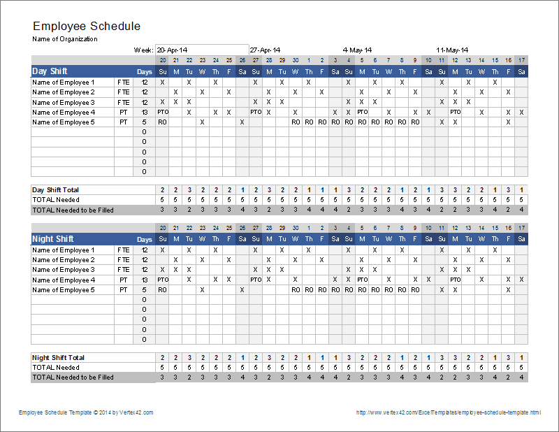 Free Employee and Shift Schedule Templates