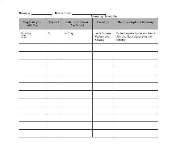 Film Shooting Schedule Template 9+ Free Word, Excel, PDF Format 