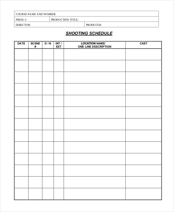 Shooting Schedule Template 13+ Free Word, PDF Document Downloads 