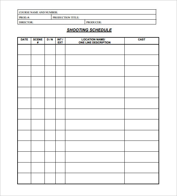 Film Shooting Schedule Template 11+ Free Word, Excel, PDF Format 