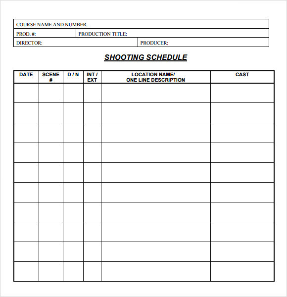 Shooting Schedule Templates Find Word Templates Film Production 