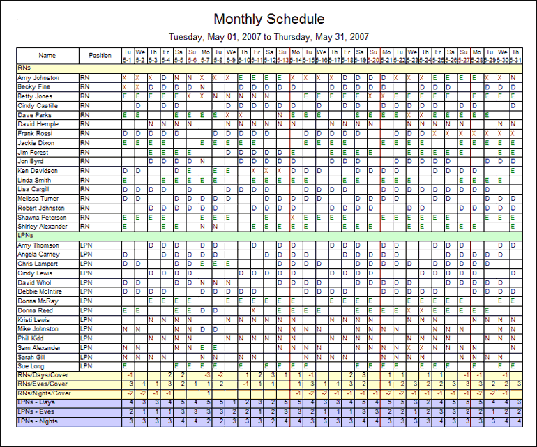 Free Monthly Work Schedule Template | Weekly Employee 8 Hour Shift 