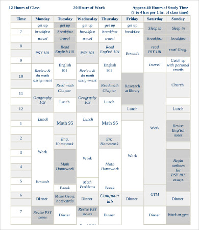Student Schedule Template 9+ Free PDF Documents Download | Free 