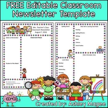 Free Editable Teacher Newsletter Template by Mrs Magee | TpT