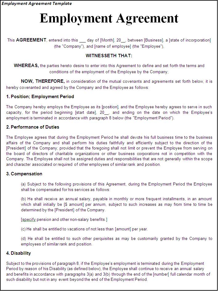 employment contract template contract employee agreement template 