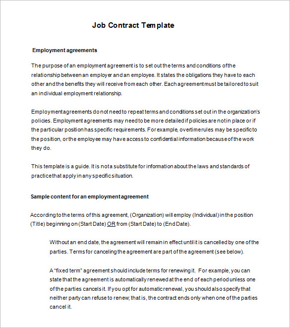 free employment agreement template 11 job contract templates free 