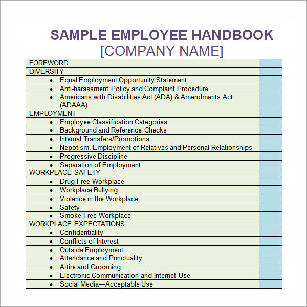 employee handbook template employee handbook template 6 free pdf 