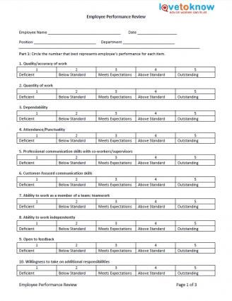 Employee performance review form (short) Office Templates