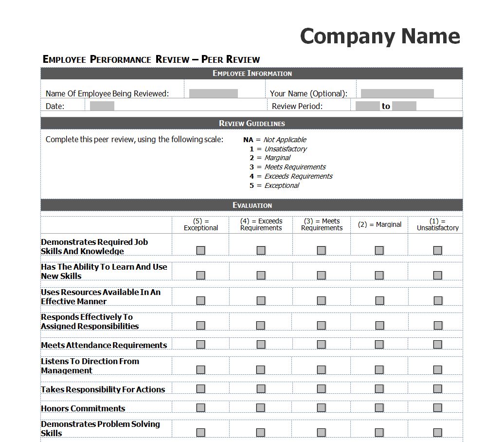 Free Employee Performance Review Templates Smartsheet