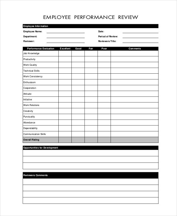 Free Employee Performance Evaluation Form Template | Work 