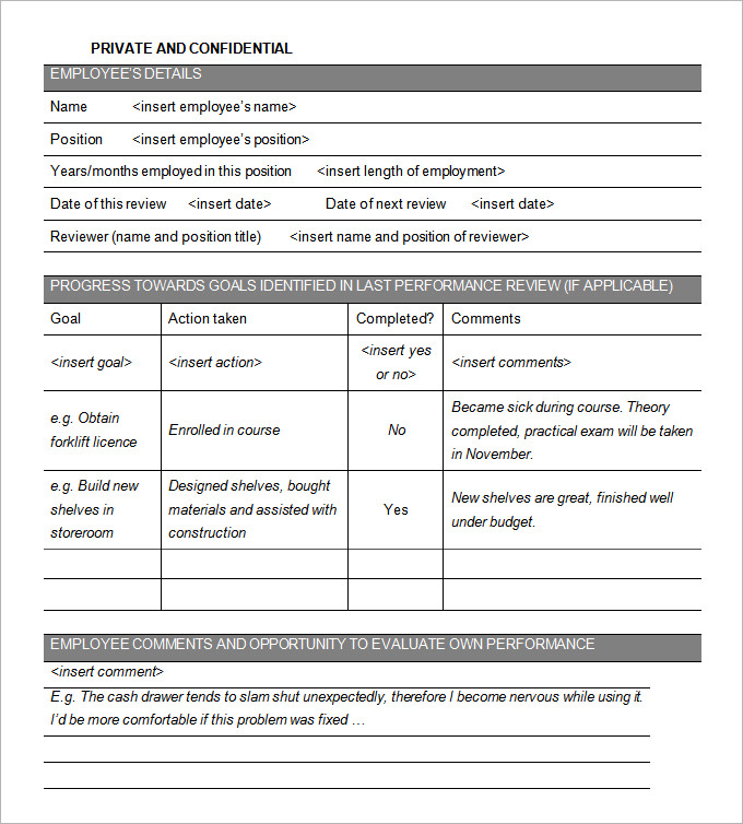 Employee Performance Review Form Performance Appraisal Form 