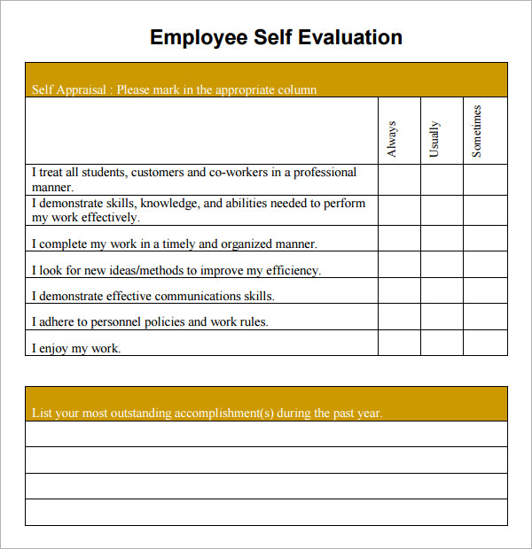 Employee Self Evaluation. Employee Self Evaluation Examples 
