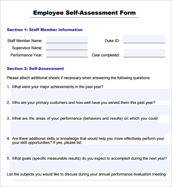 Sample Employee Self Evaluation Form 14+ Free Documents in Word, PDF