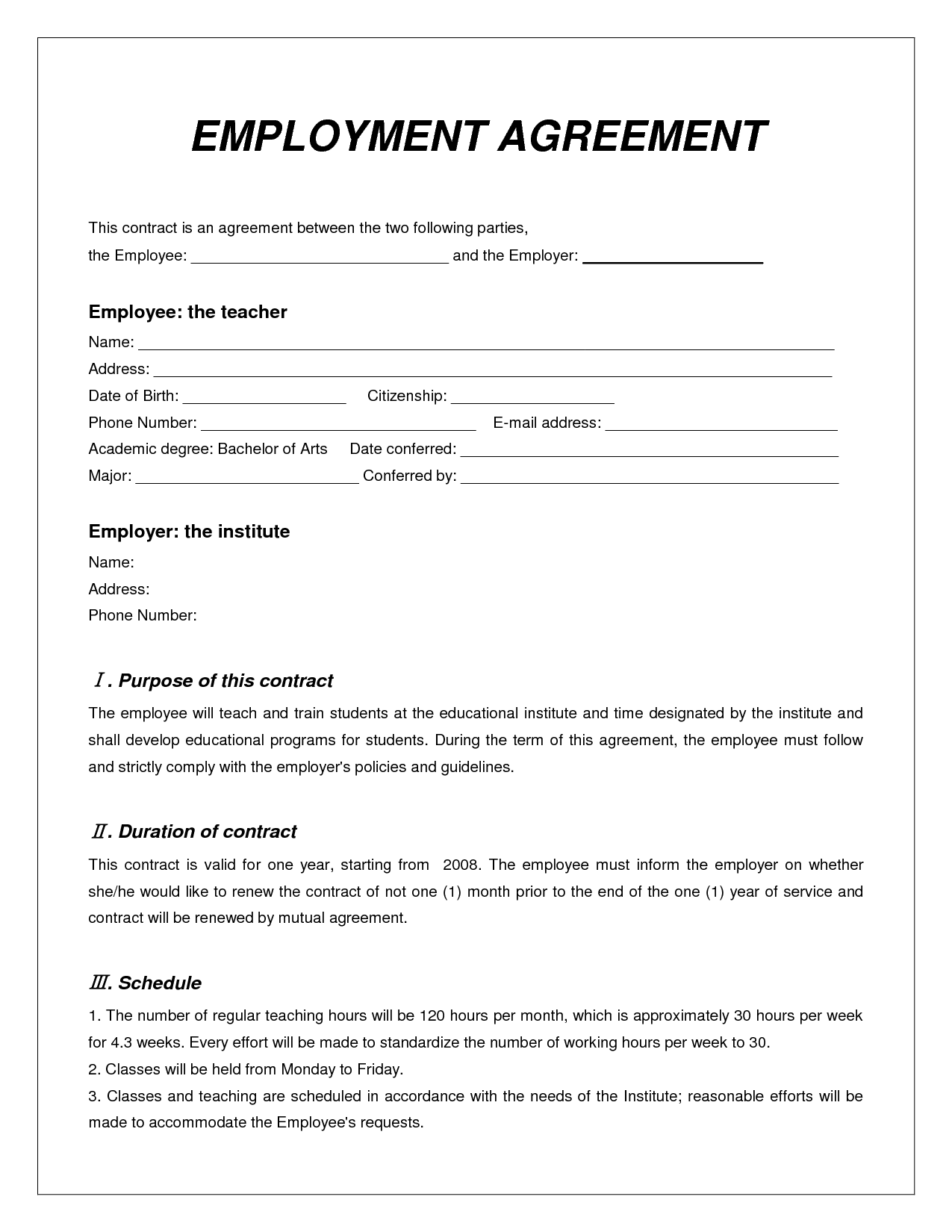 Labor Contract Template Invitation Templates employment 