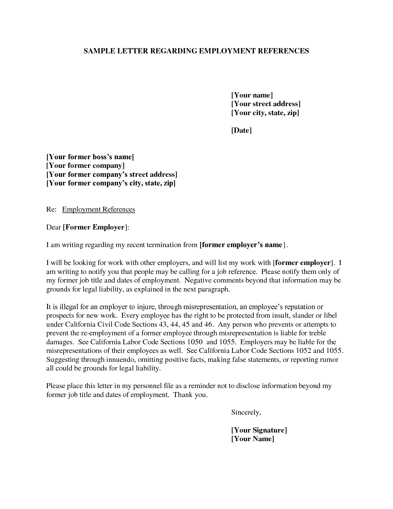 Employee Reference Letter Template Free | Granitestateartsmarket.com