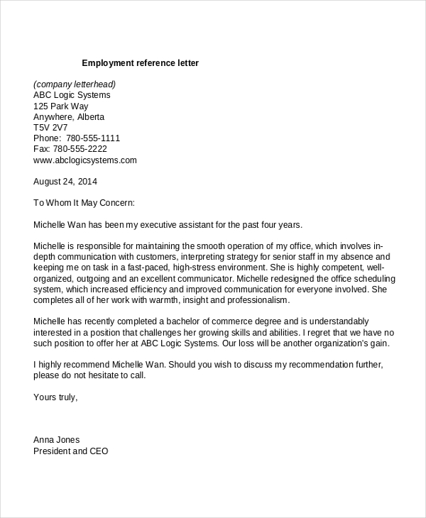 10+ Employment Reference Letter Templates Free Sample, Example 