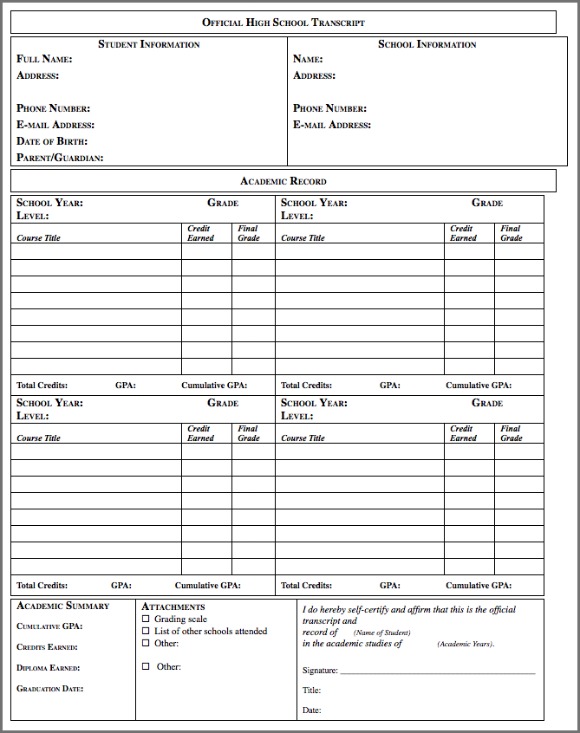 Template For Homeschool High School Transcript Printable Schedule Template