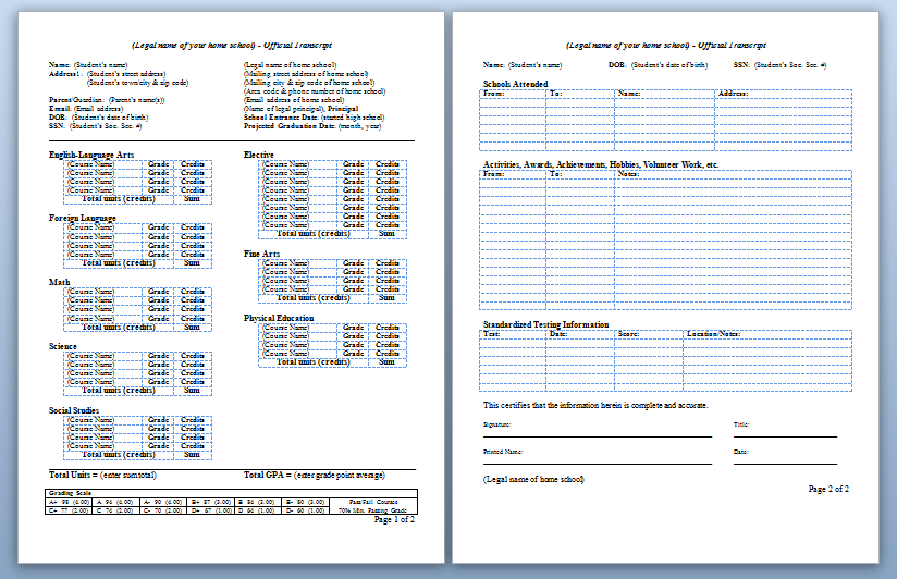 Download: High School Transcript Template 