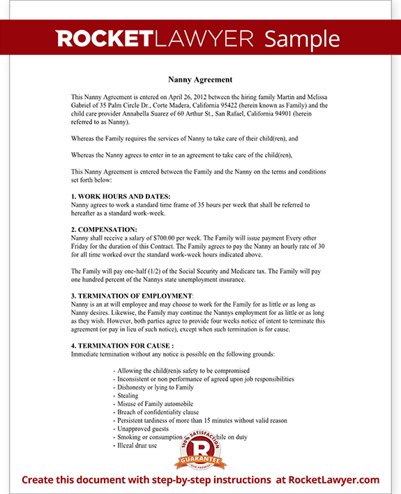 Nanny Contract Template Free Nanny Employment Agreement (with 