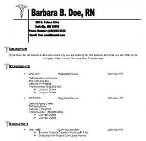 Template For Nursing Resume