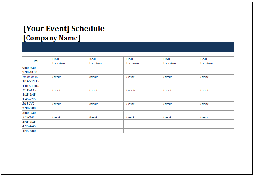 Template For Schedule Of Events printable schedule template