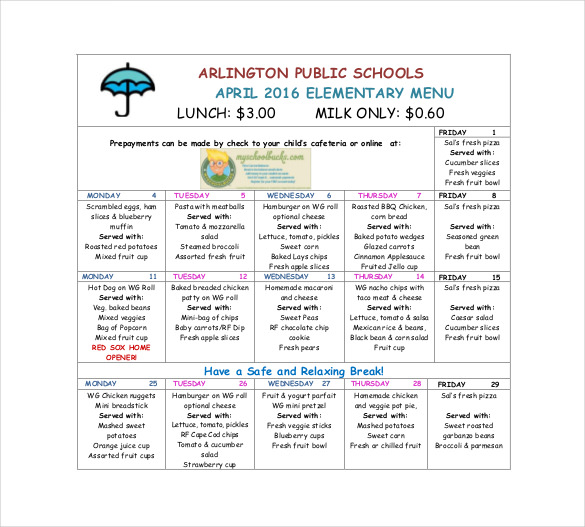 School Menu Templates – 14+ Free Printable, PDF Documents Download 