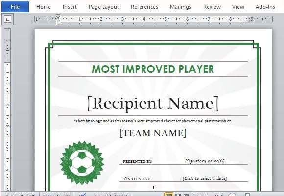 Sports Certificate Template For Word