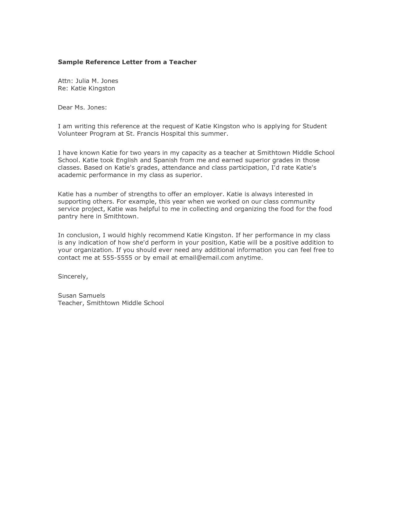 Recommendation Letter Sample For Teacher From Parent http:// 