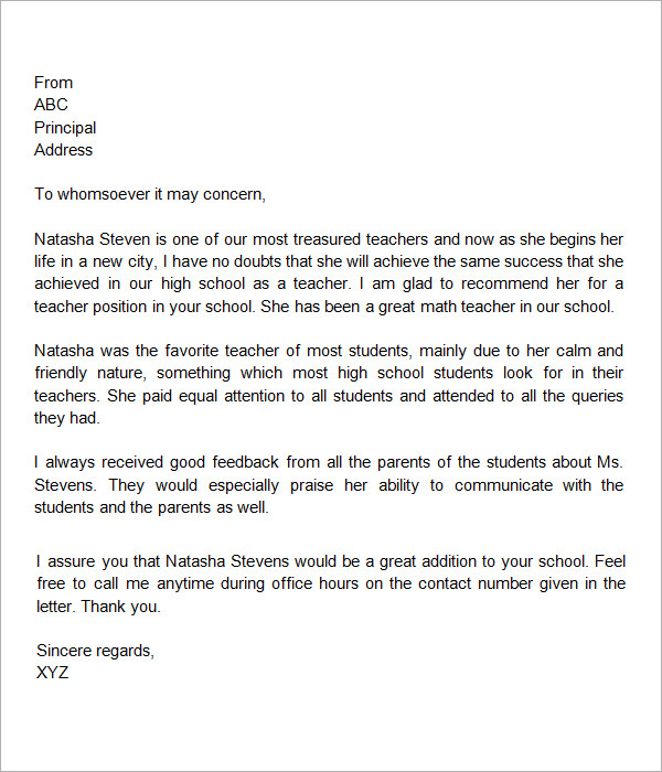 letter of recommendation elementary teacher Letter of 