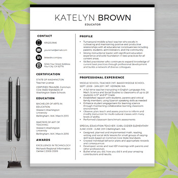 TEACHER RESUME Template For MS Word | + Educator Resume Writing Guide