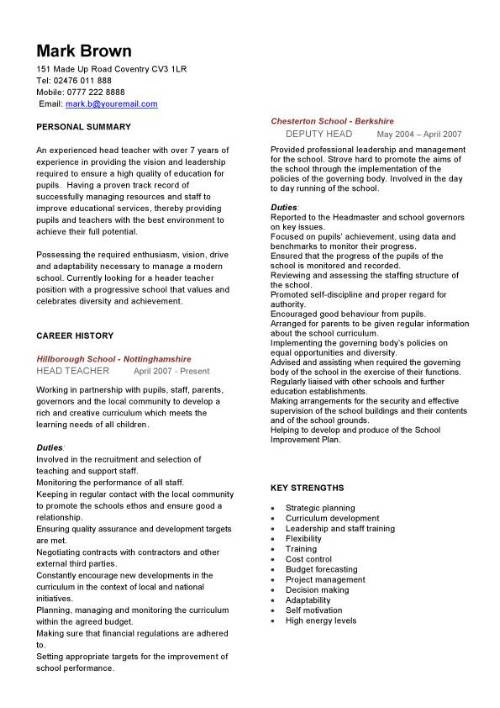 head teacher resume Londa.britishcollege.co