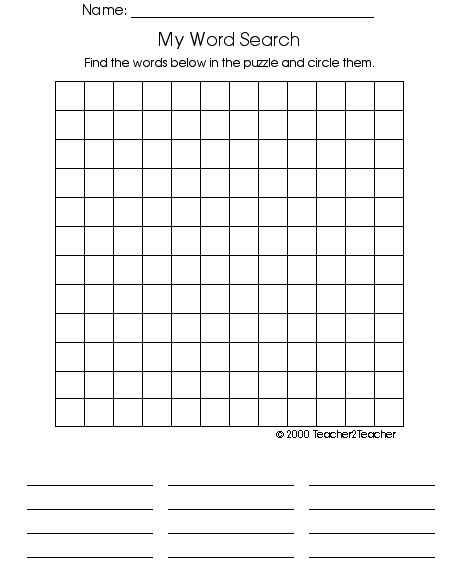 Blank Self Created Word Search Template Spelling & Vocabulary | TpT