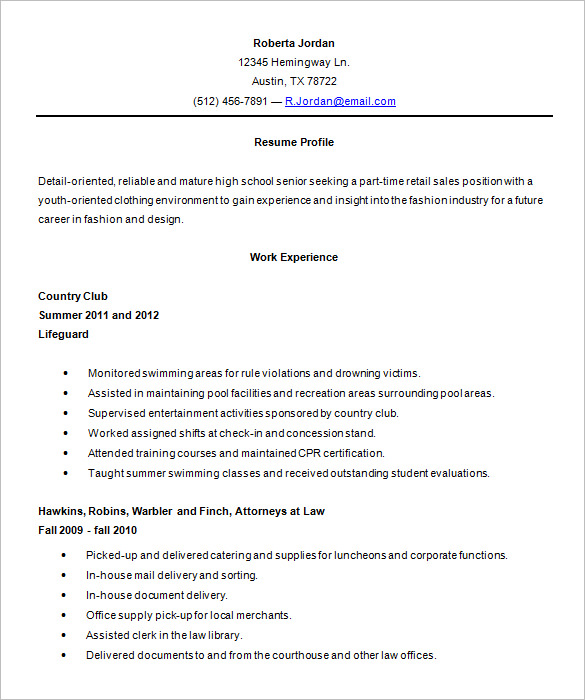 High School Student Resume Template