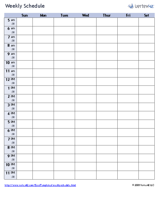 Free Weekly Schedule Template for Excel