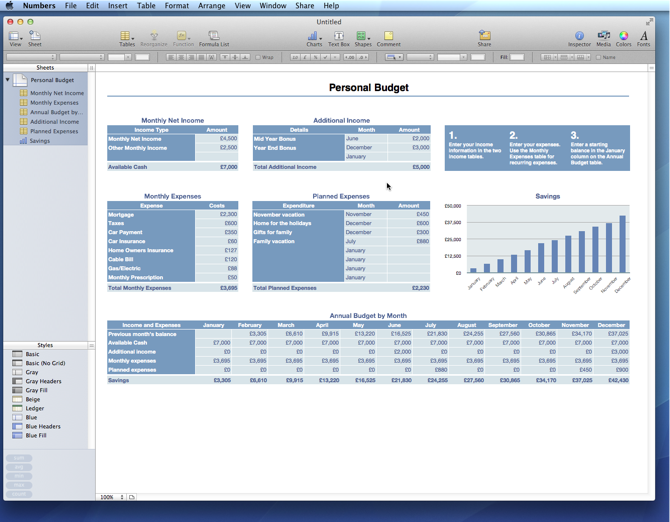 iWork '09 vs Office for Mac 2011 Numbers 'Personal Budget 