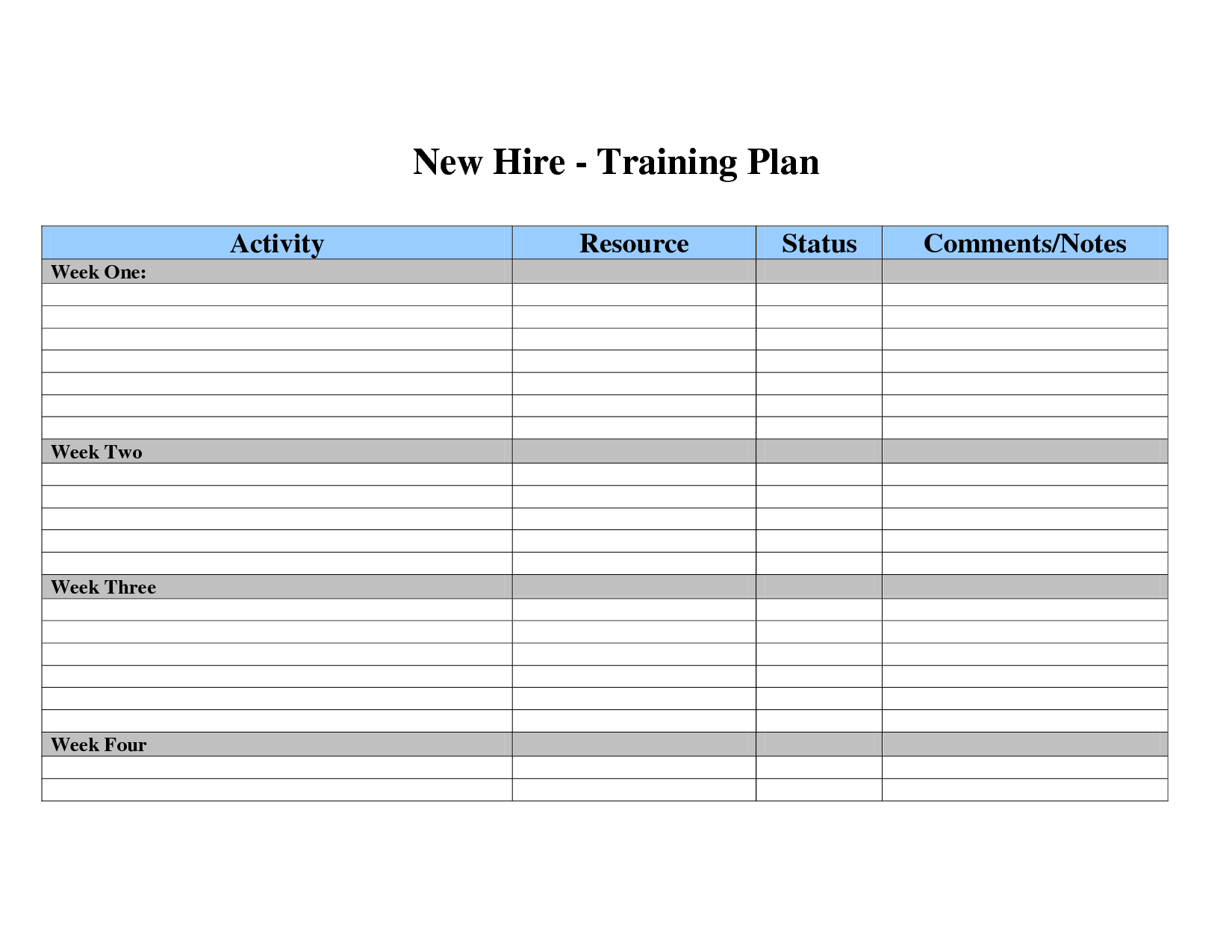Training Plan Template For New Employees Printable Schedule Template